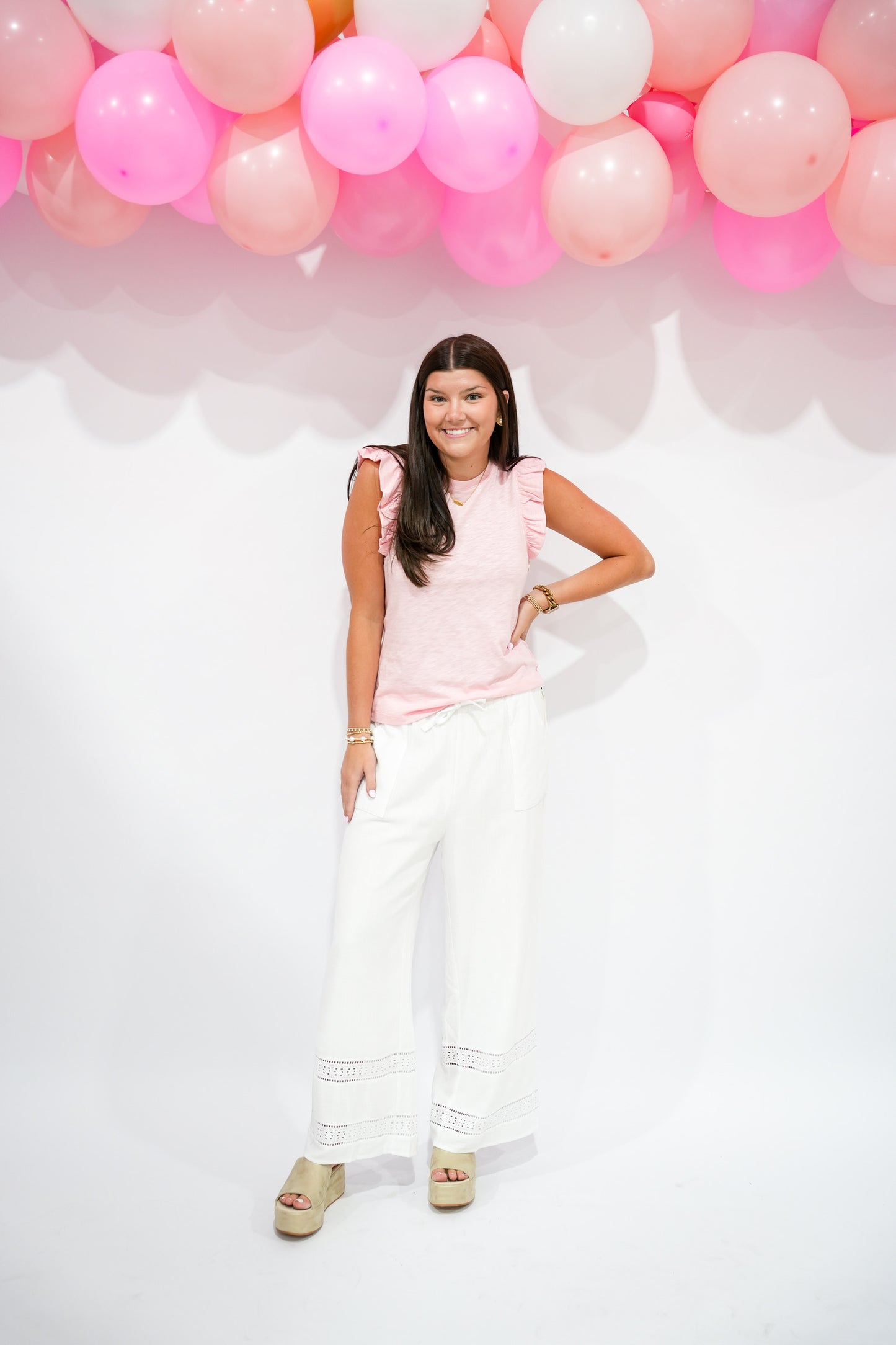 Chantel Eyelet Hem Pants - Off White - Southern Belle Boutique