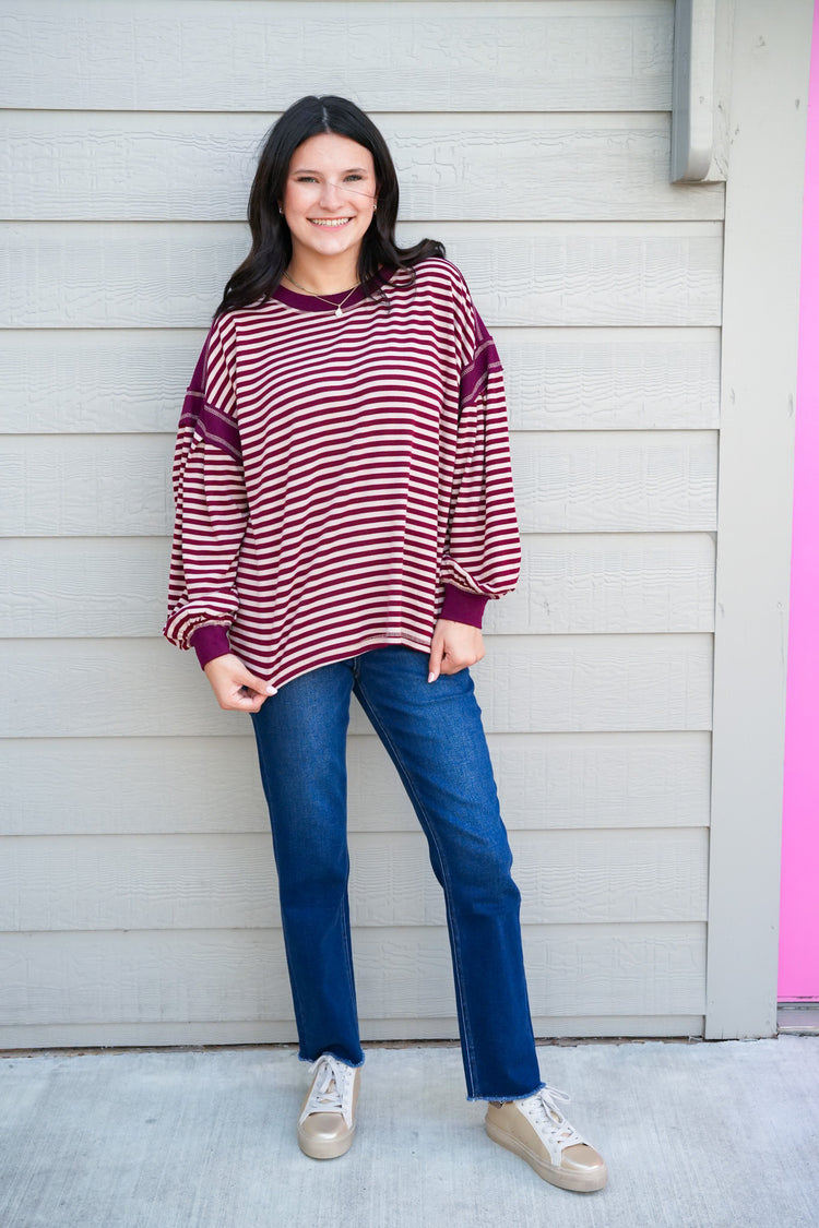 Burgundy Sand Striped Top