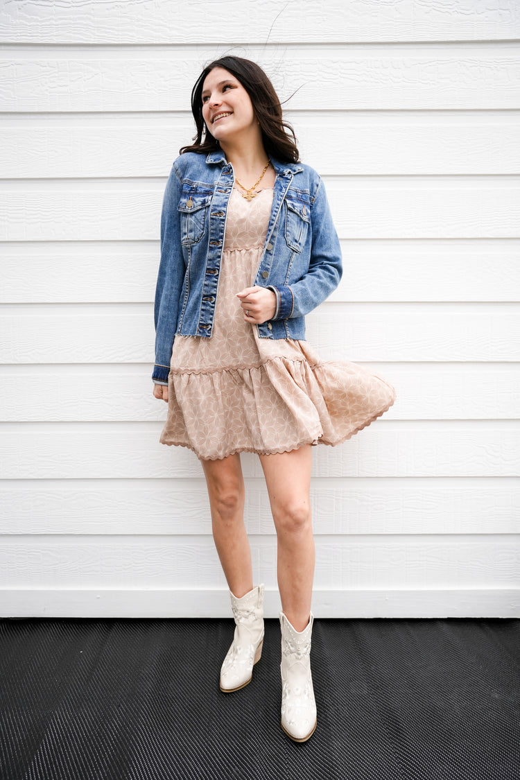 Sand Floral Smocked Mini Dress