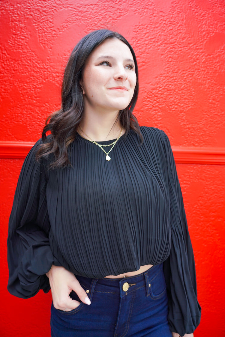 Black Pleated Blouse