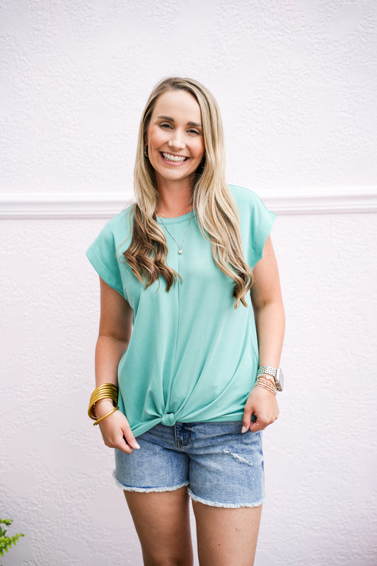 Knotted Hem Jersey Top - Jade - Southern Belle Boutique