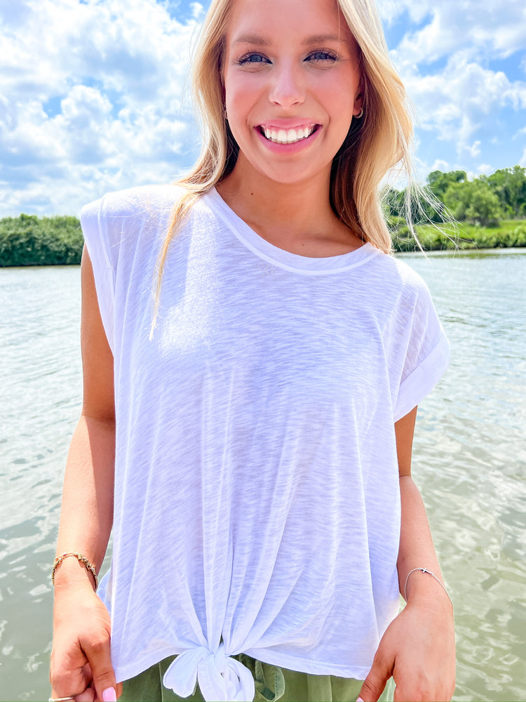 Tap Sleeve Front Tie Top - Southern Belle Boutique