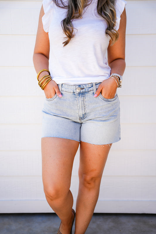 Jane High Rise Long Short Raw Hem - Deep - Southern Belle Boutique