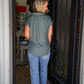 Deep Green Button Down Cap Sleeve Blouse - Southern Belle Boutique