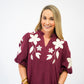 Burgundy Suede Embroidered Blouse