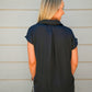 Button Down Cap Sleeve Shirt - Black - Southern Belle Boutique