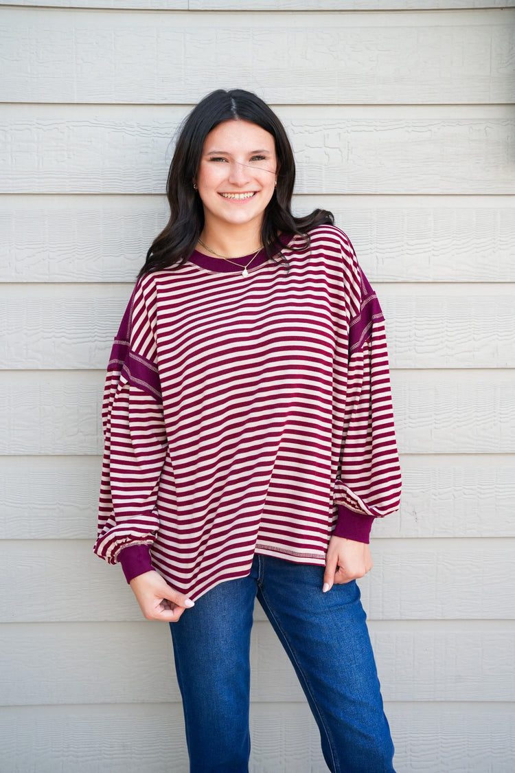 Burgundy Sand Striped Top