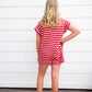 Rust Stripe Short Sleeve Collared Patch Pocket Romper