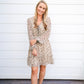 Tan Brown Spotted VNeck Front Tie Mini Dress
