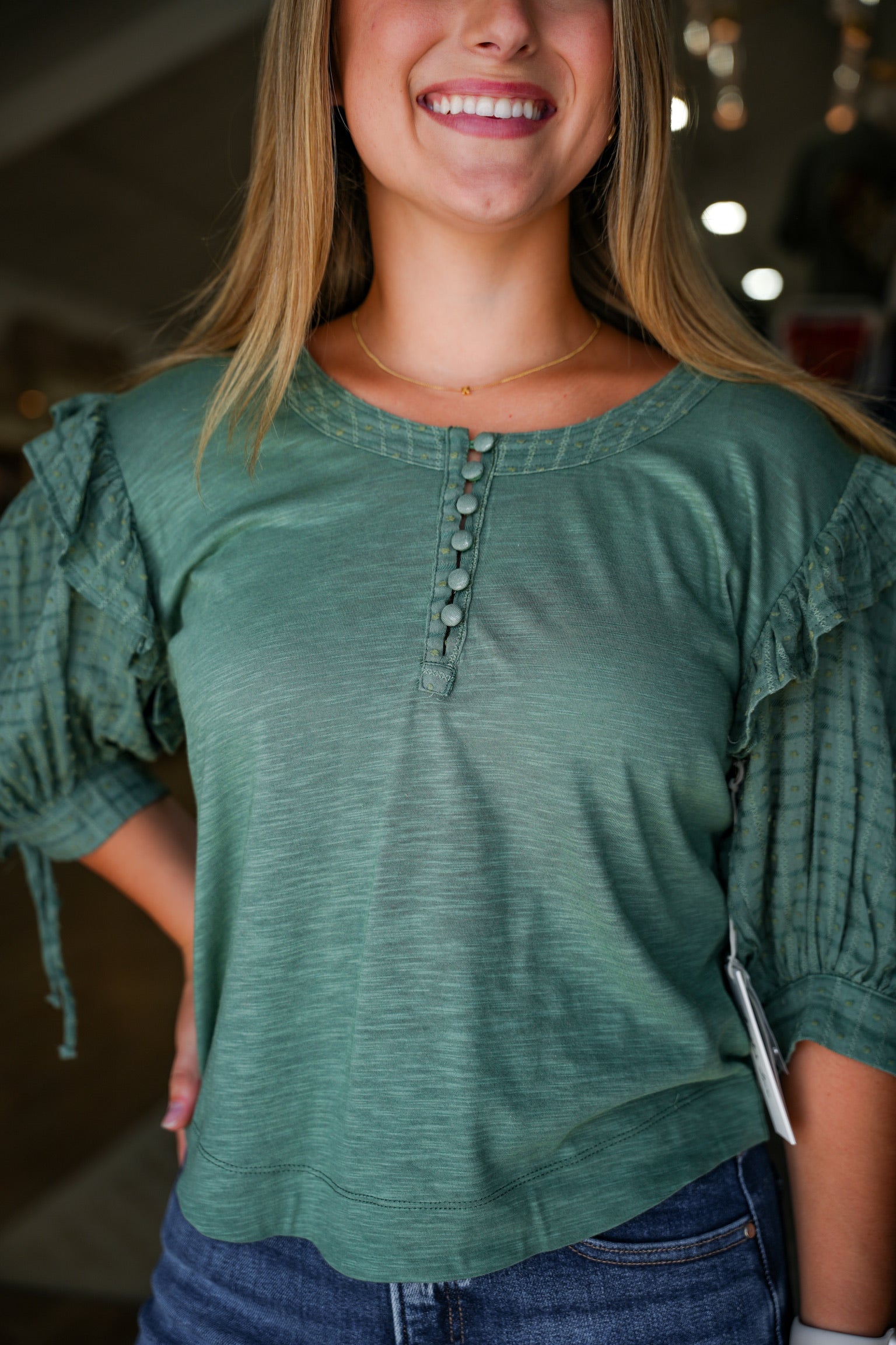Keely Top - Slate Green - Southern Belle Boutique