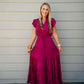 Satin Tiered Maxi Dress - Fall Red