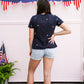 Star Embroidered Cotton Tee - Navy