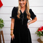 Christmas Holiday Black Velvet Ruffled Mini Dress