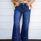 Tummy Control Mid Rise Crop Wide Pintuck Front Jeans - Deep Blue