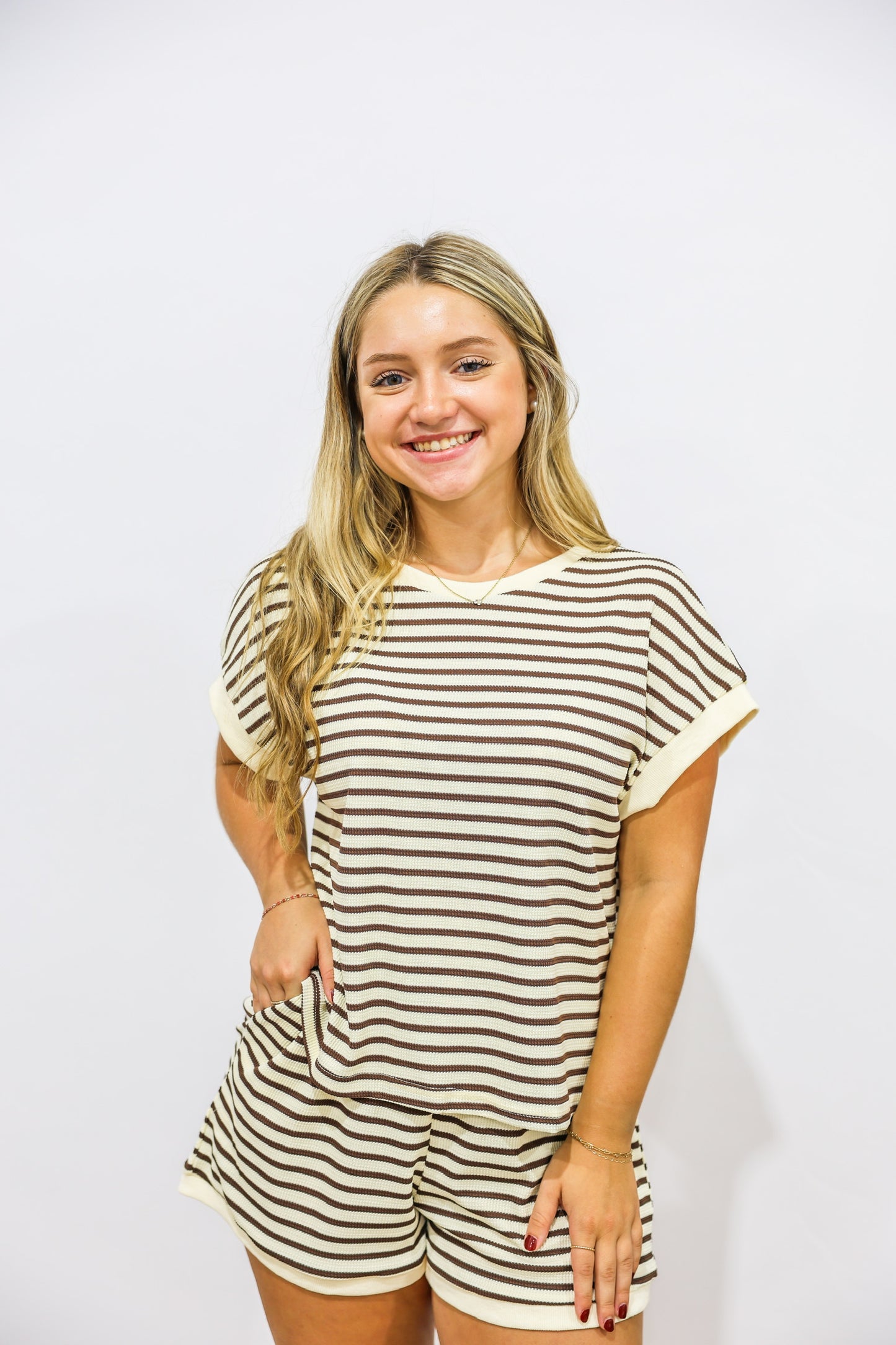 Khaki Striped Short Set