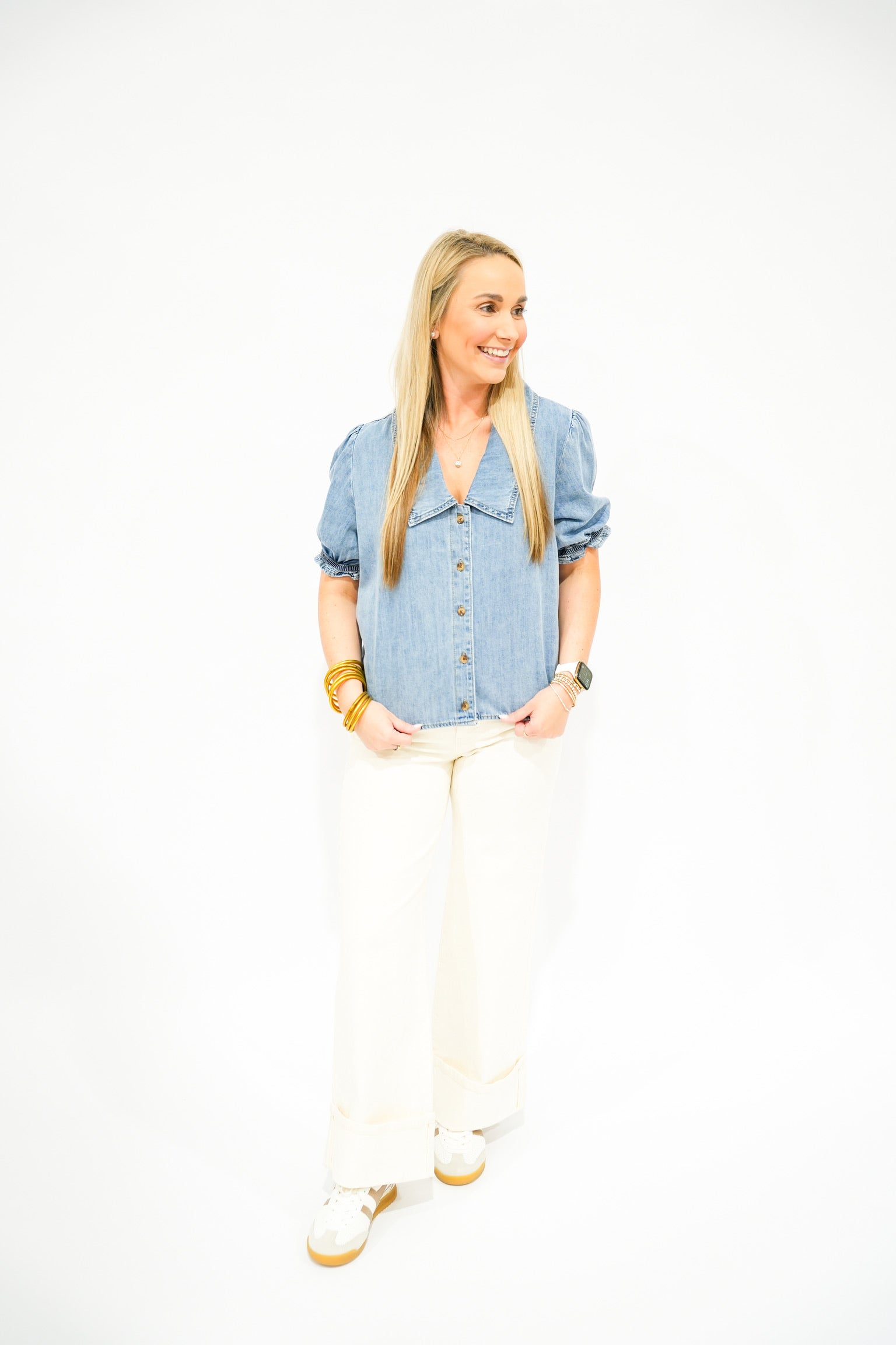 Denim Button Up Blouse - Southern Belle Boutique