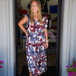 Blue Grey Floral Satin Ruffle Tiered Midi Dress - Southern Belle Boutique