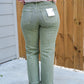 High Rise Raw Crop Straight Jeans - Deep Lichen Green