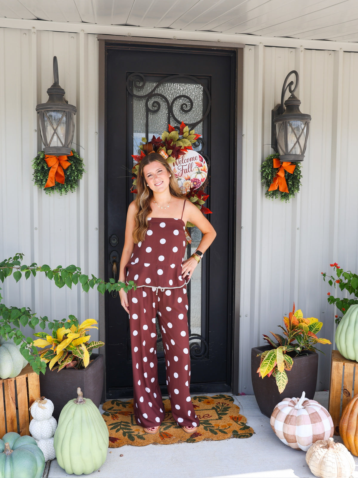 Brown Polka Dot Pant Set