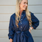Eyelet Detailed Button Down Midi Dress - Blue Black