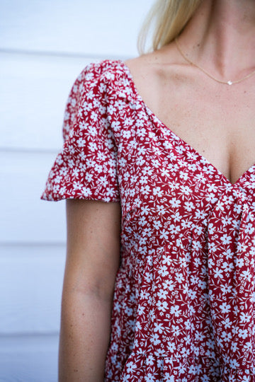Rust Floral Printed Mini Dress