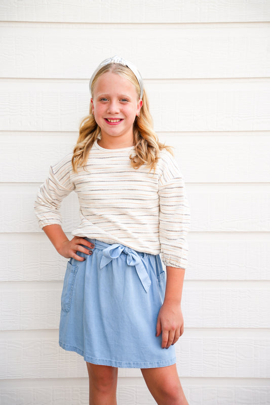 Mustard Striped Terry Knit Top