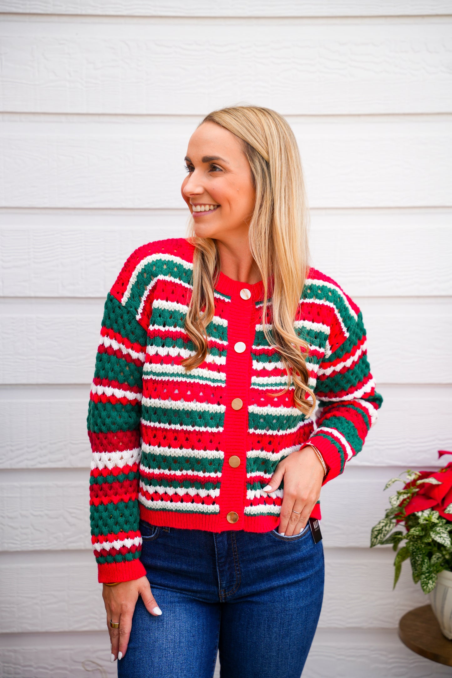 Red Color Stripe Holiday Christmas Sweater