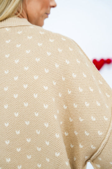 Heart Pattern Drop Shoulder Knit Pullover Sweater