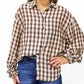 Brown Gingham Plaid Ruffle Cuff Shirt