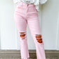 Lt Pink High Rise Straight Jeans - Southern Belle Boutique