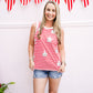 Star' Sequin Patched Stripe Round Neck Tank Top - White/Red