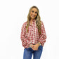 Burgundy Gingham Plaid Ruffle Cuff Shirt