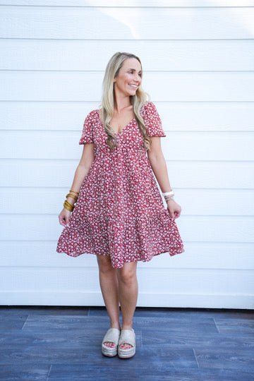 Rust Floral Printed Mini Dress
