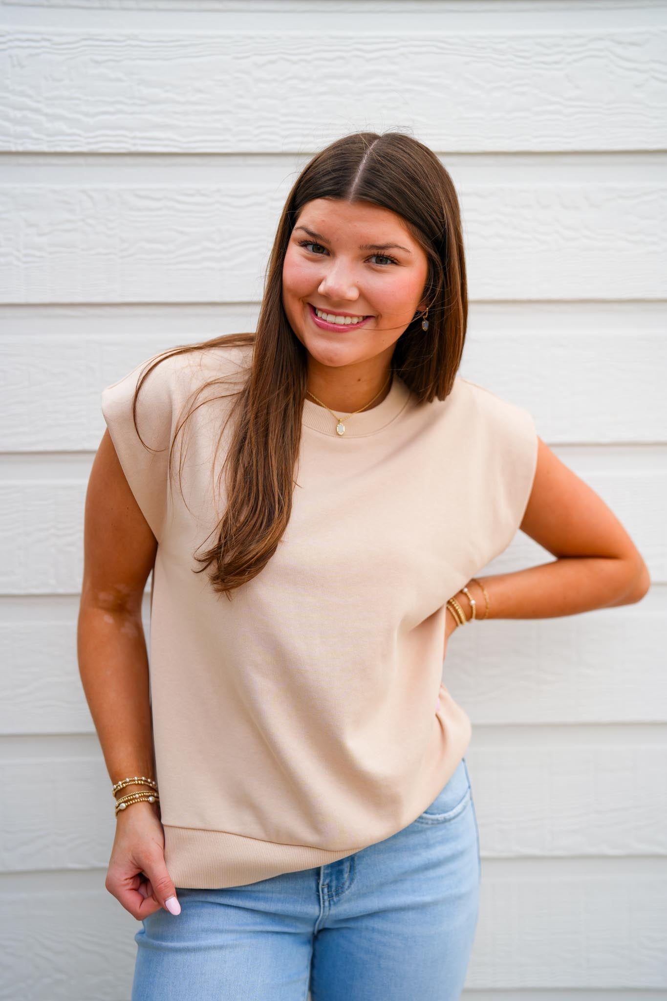 Beige Muscle Sweatshirt - Southern Belle Boutique
