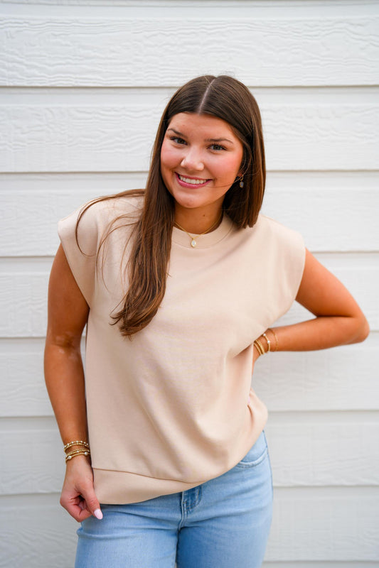 Beige Muscle Sweatshirt - Southern Belle Boutique
