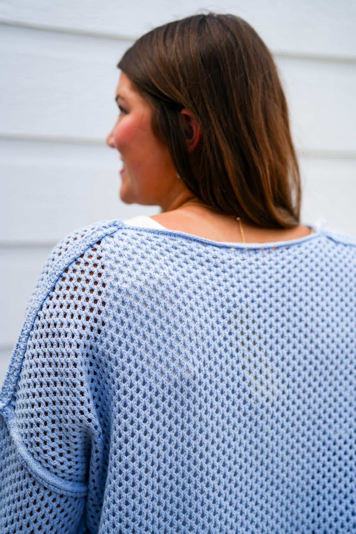 Powder Blue Fishnet Sweater - Southern Belle Boutique