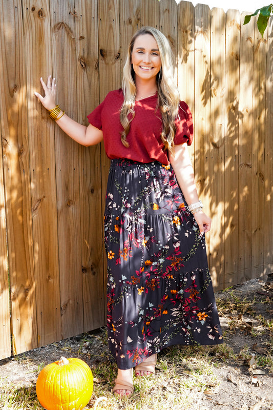 Teal Floral Skirt