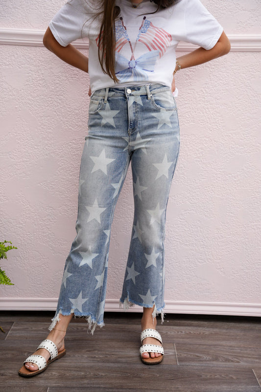 High Rise Star Printed Jeans
