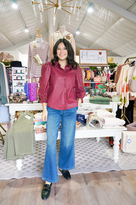 Yara Pleater Top  - Red Wine - Southern Belle Boutique