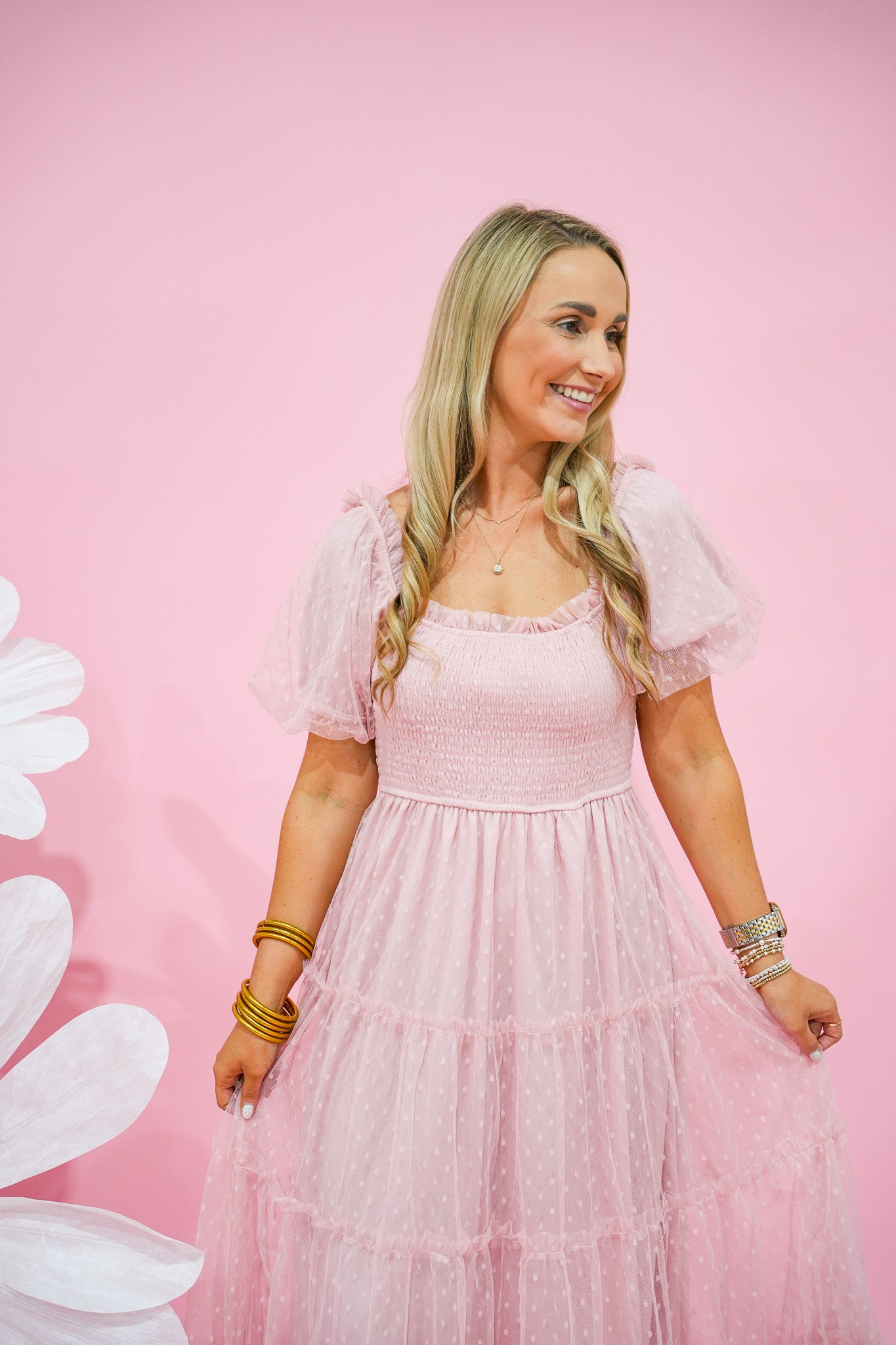 Pink Polka Dot Tierd Midi Dress - Southern Belle Boutique