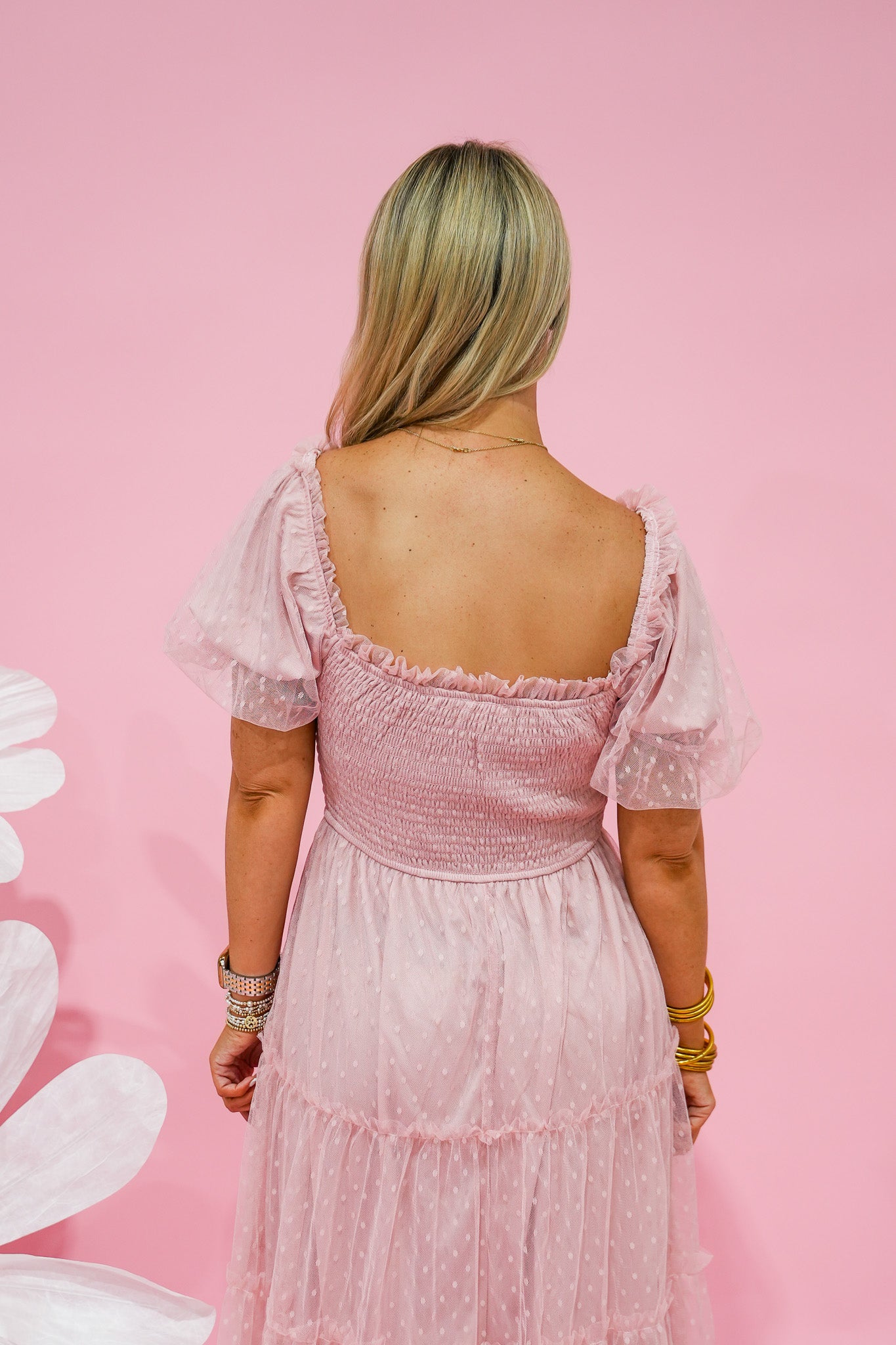 Pink Polka Dot Tierd Midi Dress - Southern Belle Boutique