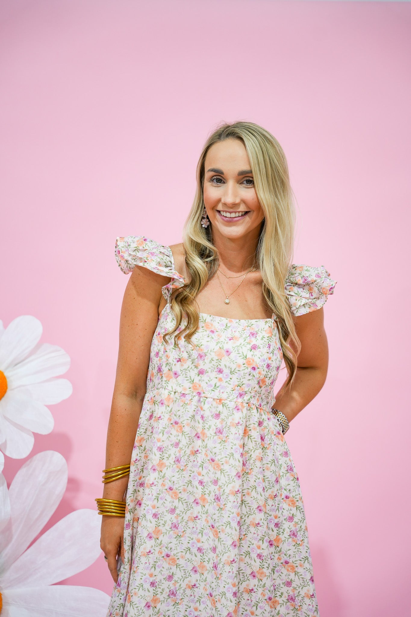 Blush Floral Strap Midi Dress - Southern Belle Boutique