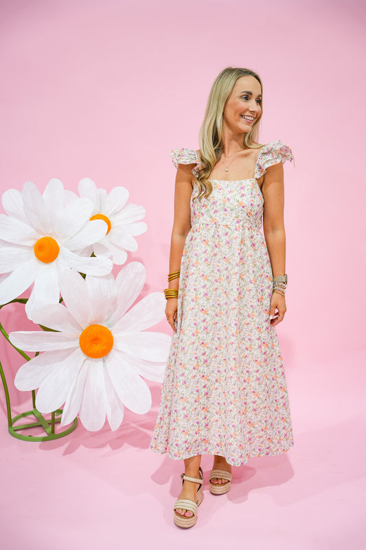 Blush Floral Strap Midi Dress - Southern Belle Boutique