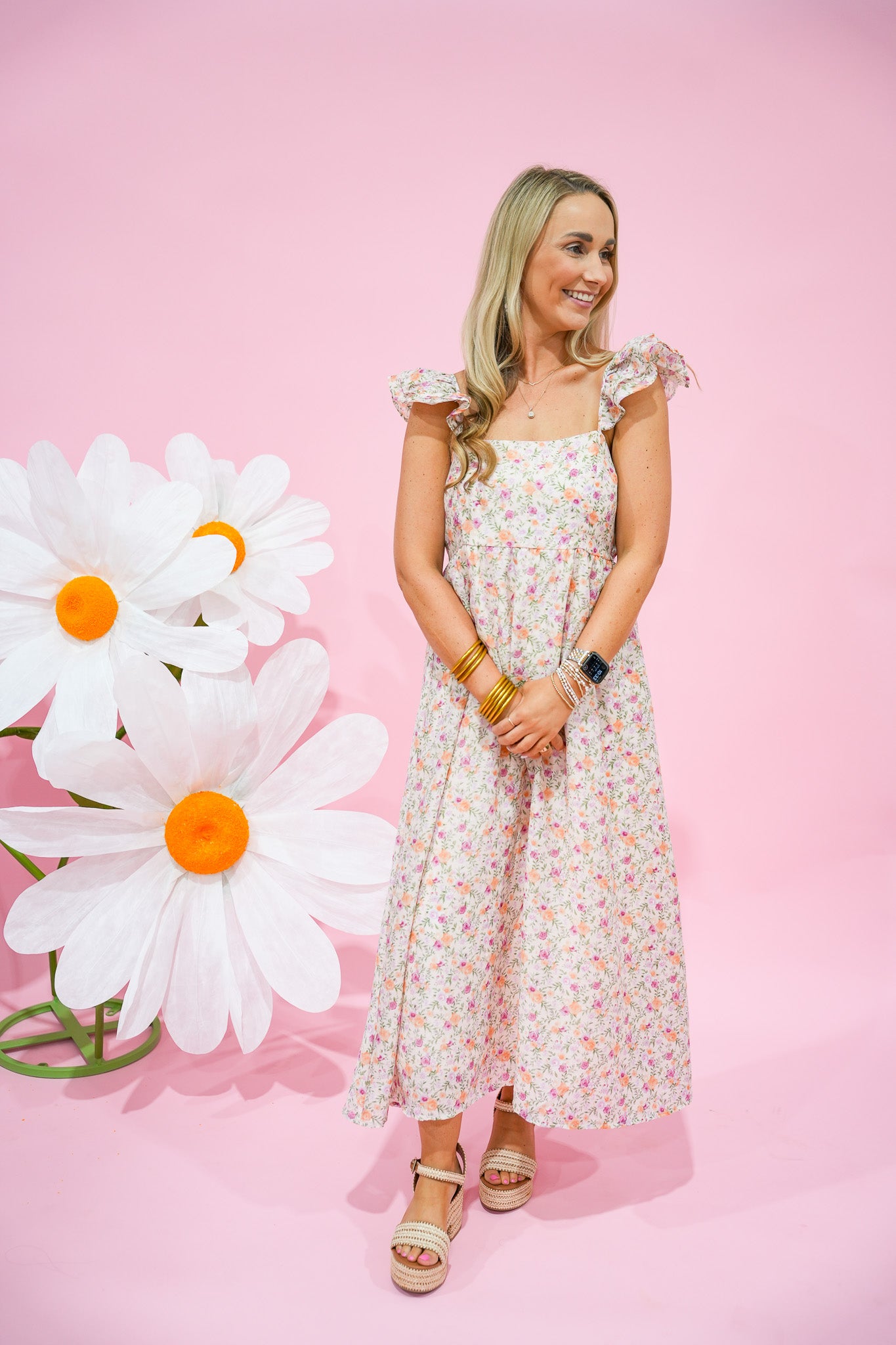 Blush Floral Strap Midi Dress - Southern Belle Boutique