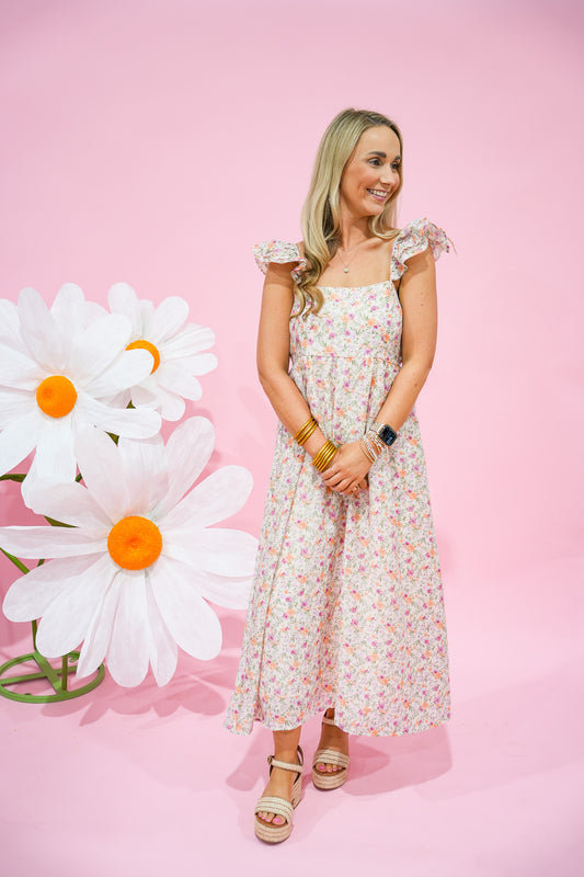 Blush Floral Strap Midi Dress - Southern Belle Boutique