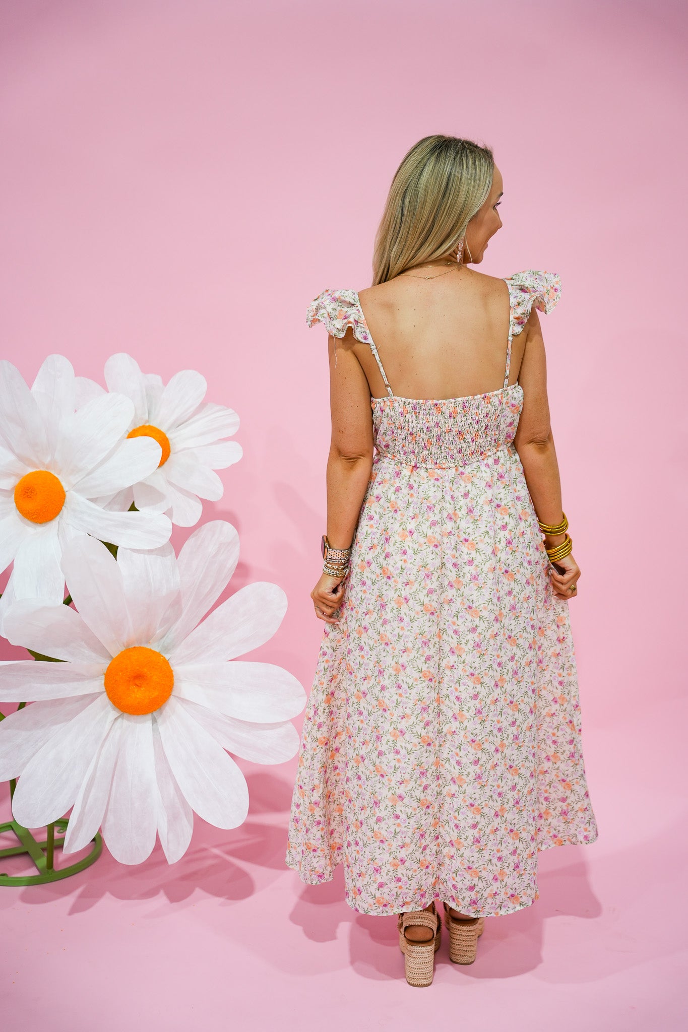 Blush Floral Strap Midi Dress - Southern Belle Boutique