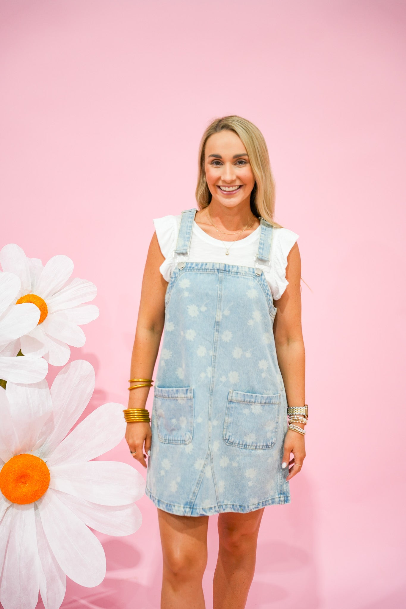Dandelion Washed Denim Overall Mini Dress - Southern Belle Boutique