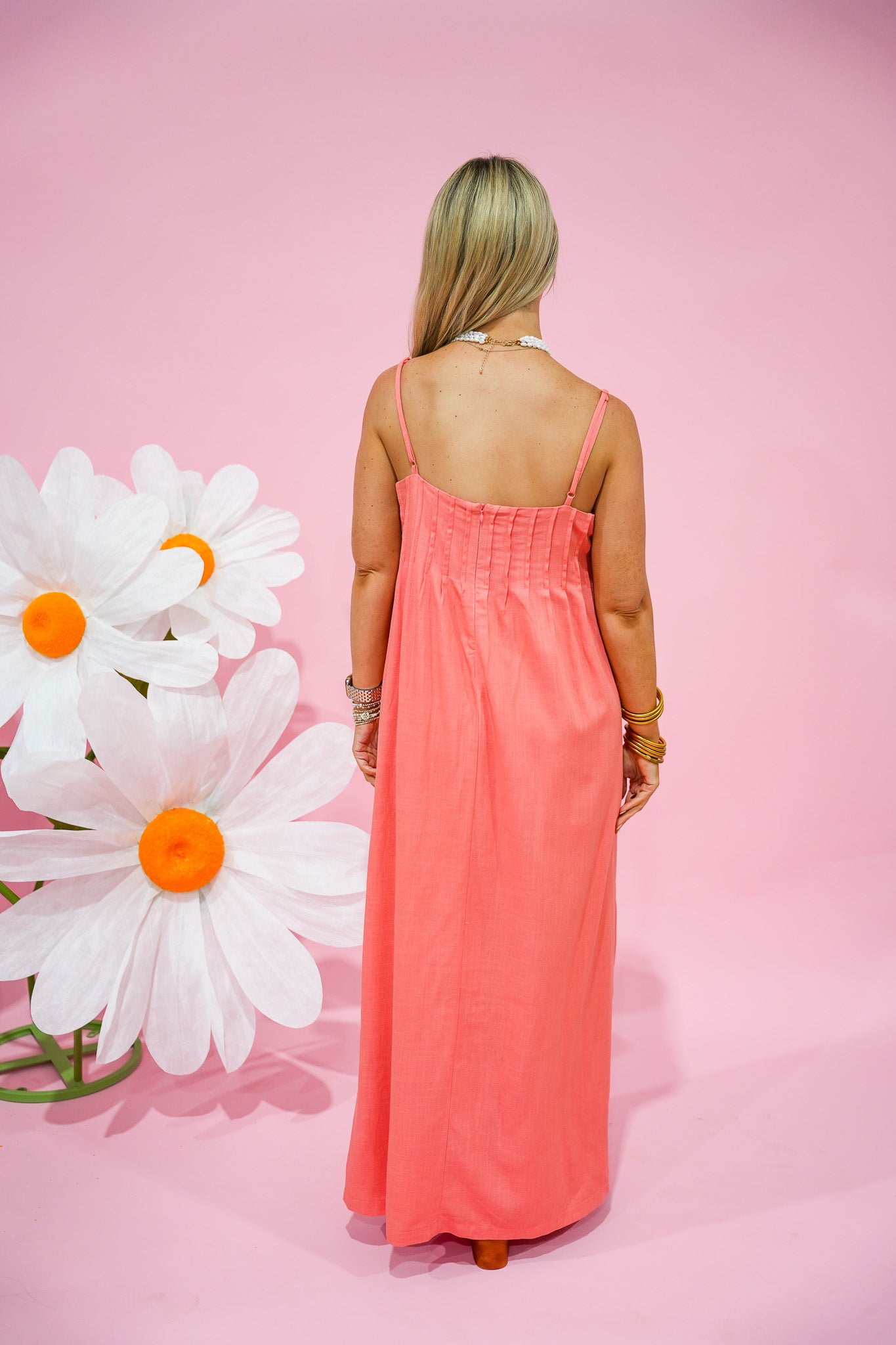 Coral Pintuck Strappy Maxi Dress - Southern Belle Boutique