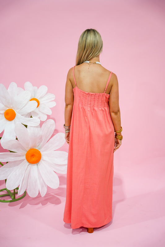 Coral Pintuck Strappy Maxi Dress - Southern Belle Boutique