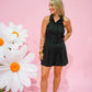 Black Belted Linen Halter Romper - Southern Belle Boutique